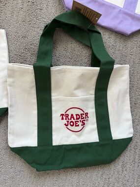 Trader Joe's Cream Canvas Tote with Green Accents